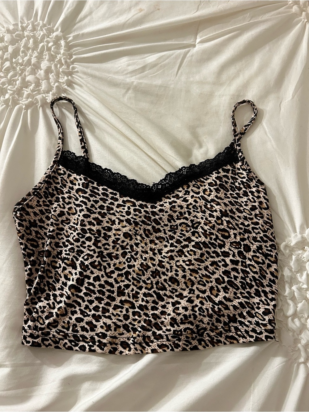 SHEIN Leopard Print Lace Trim Cami Top in Black and Tan